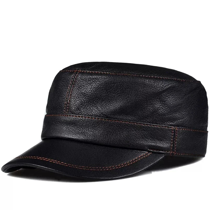 Broderick Black Genuine Leather Army Cap