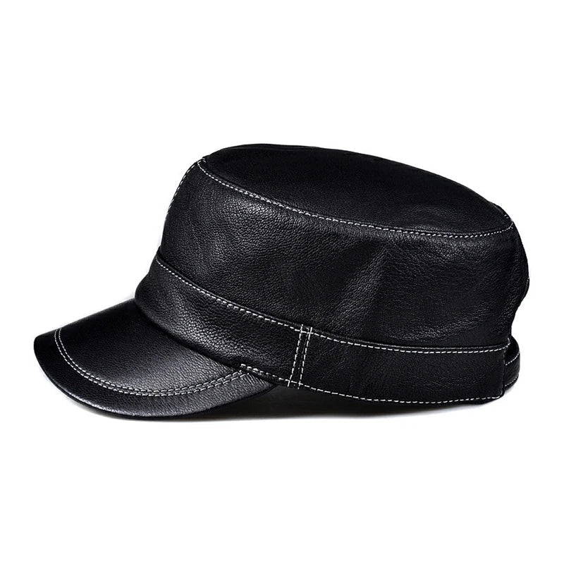 Broderick Black Genuine Leather Army Cap