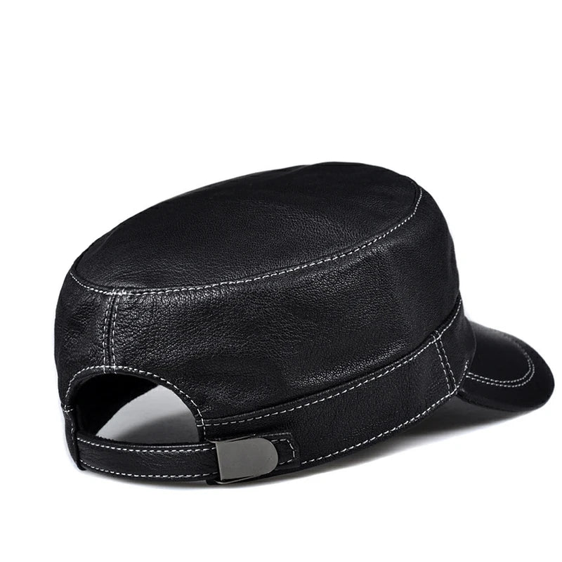 Broderick Black Genuine Leather Army Cap