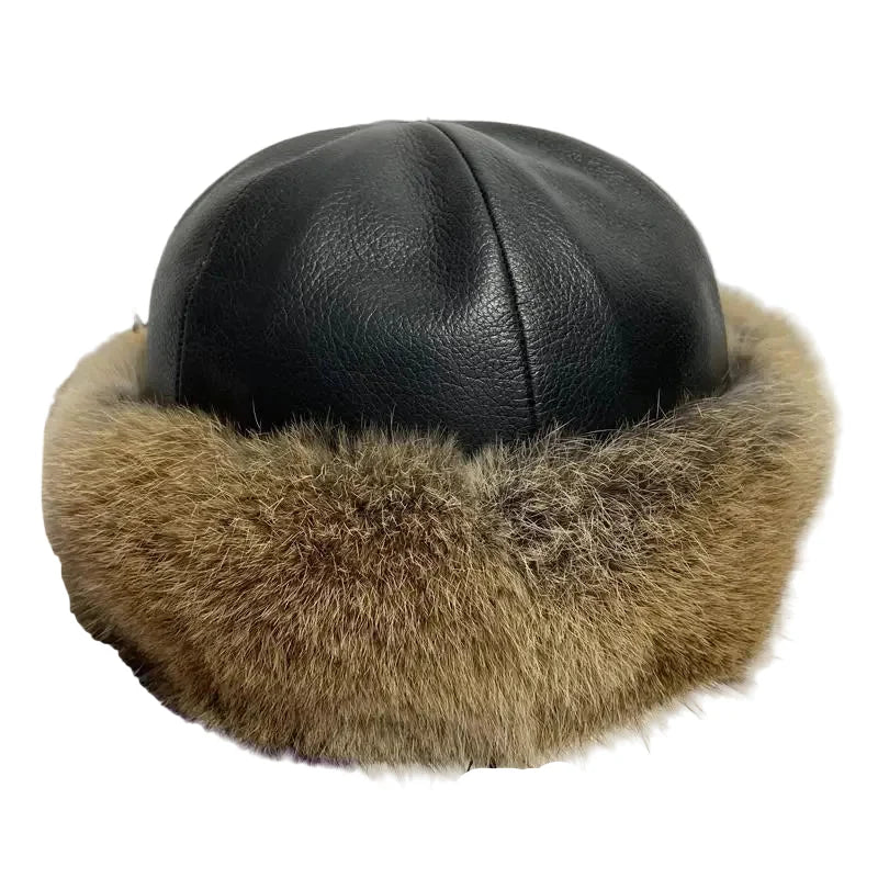 Burlington Winter Natural Rabbit Fur Leather Docker Cap