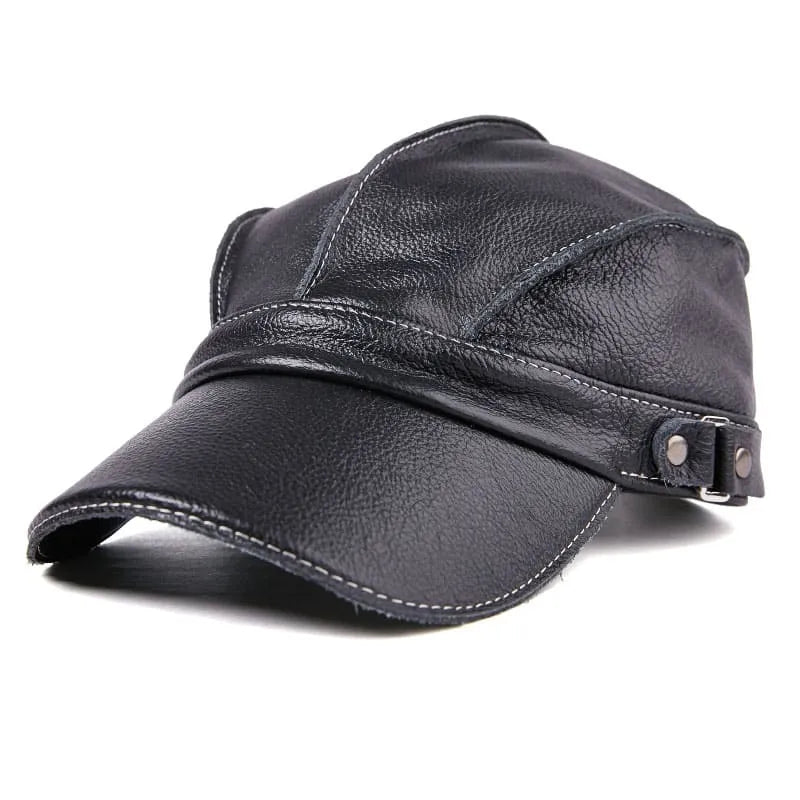 Cadet Striped Genuine Leather Baseball Cap