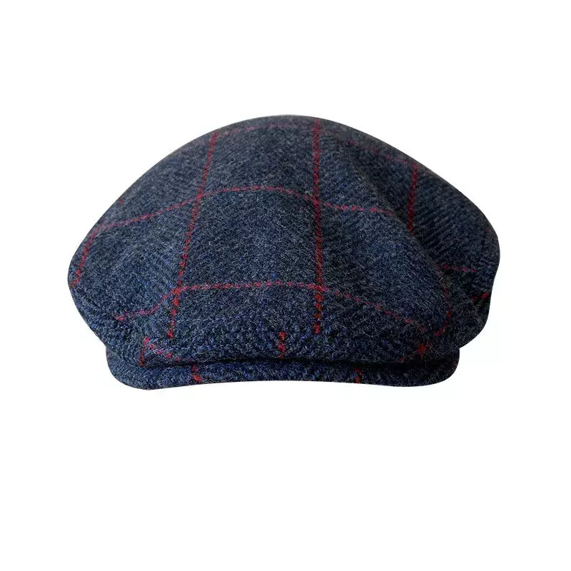 Carlow Retro Plaid Blue Wool Flat Cap