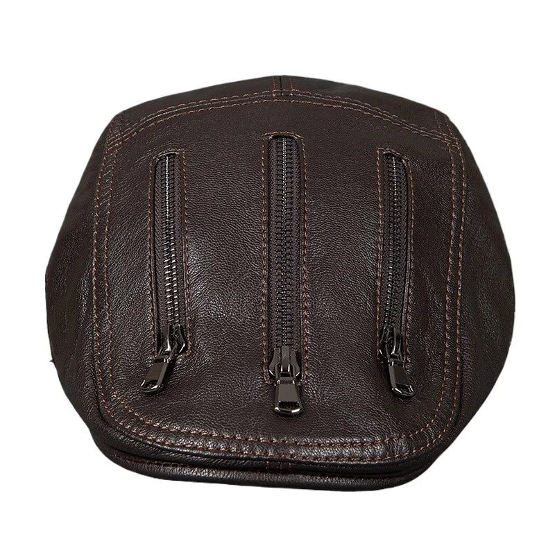 Cassavetes Zippers Genuine Leather Duckbill Flat Cap