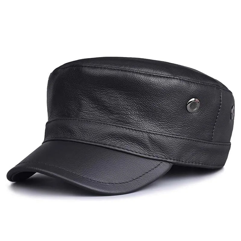 Chicago Plain Genuine Leather Army Cap
