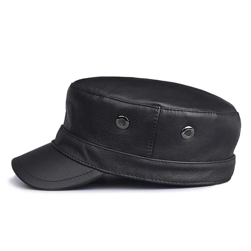 Chicago Plain Genuine Leather Army Cap
