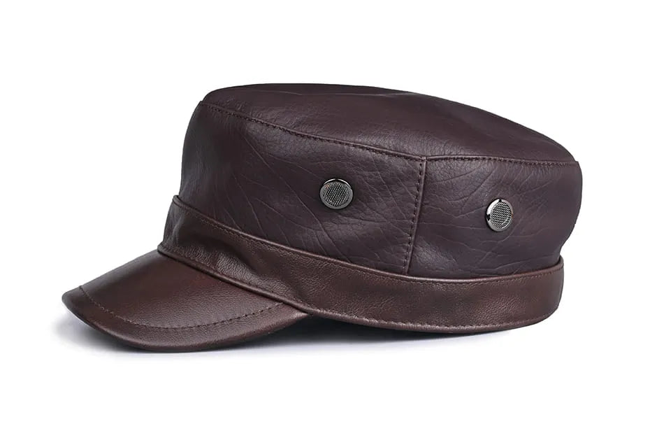 Chicago Plain Genuine Leather Army Cap