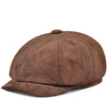 Coffee Genuine Suede Leather Newsboy Cap