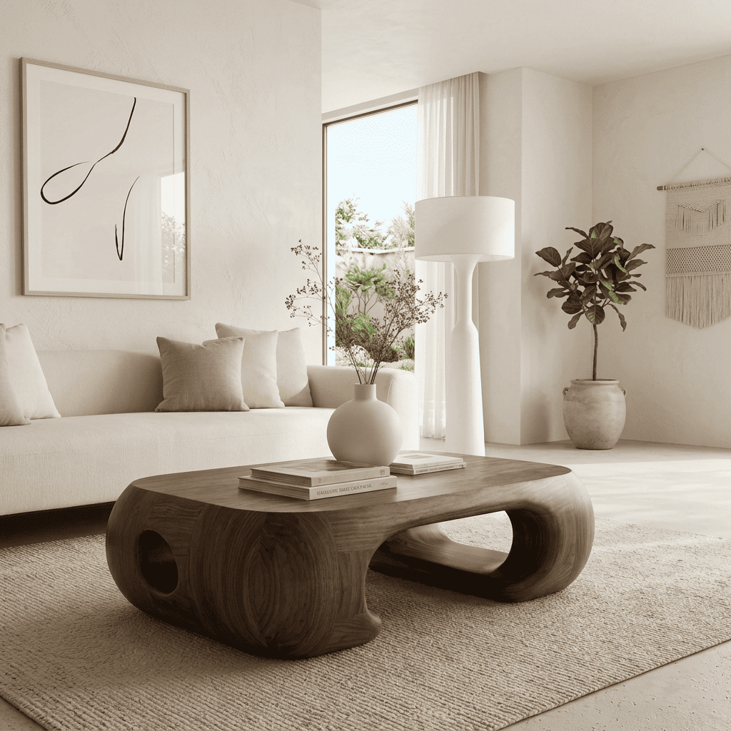 Curved Biomorphic Solid Wood Coffee Table Monolithic Organic Low Table