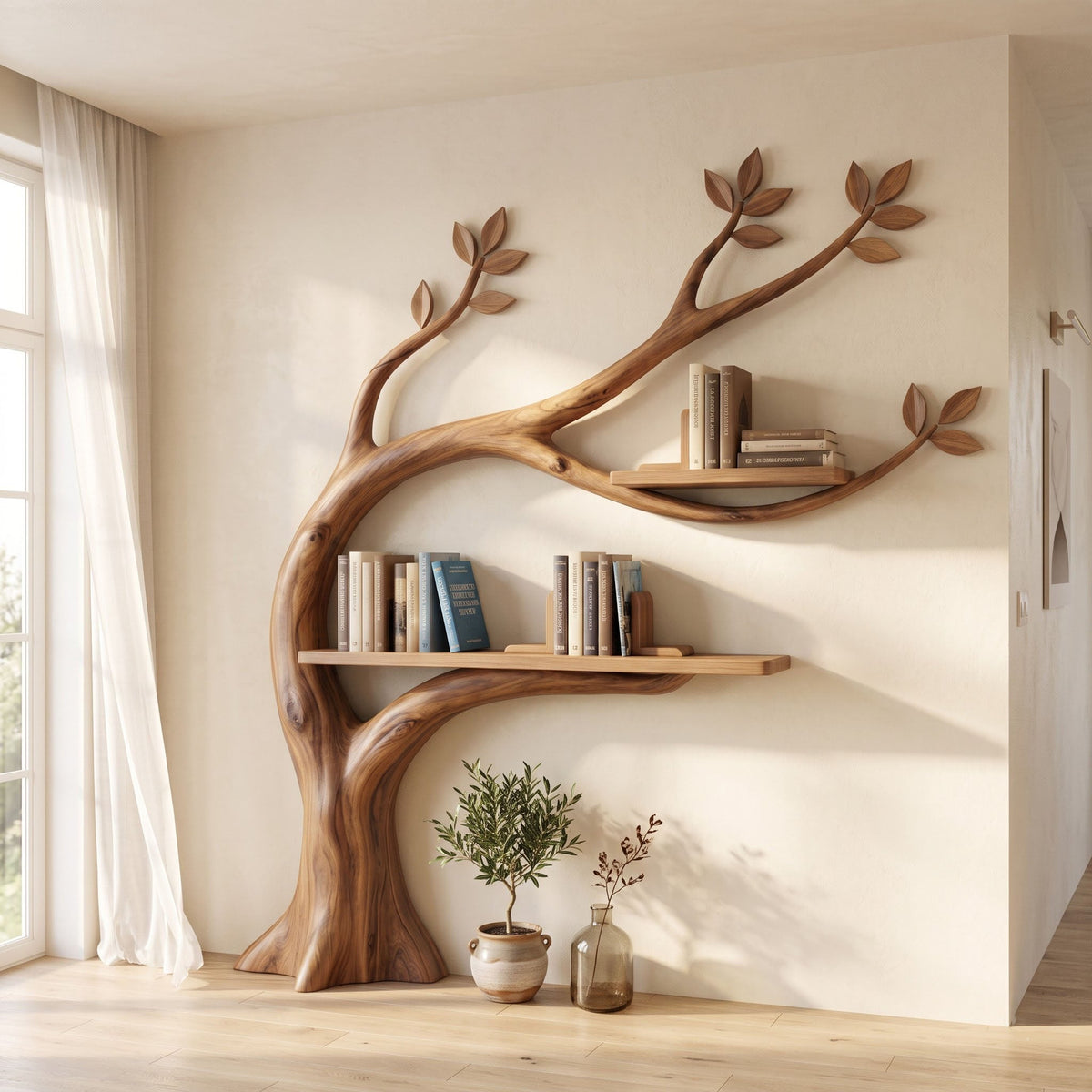 Curved Trunk Botanical Wall Bookshelf
