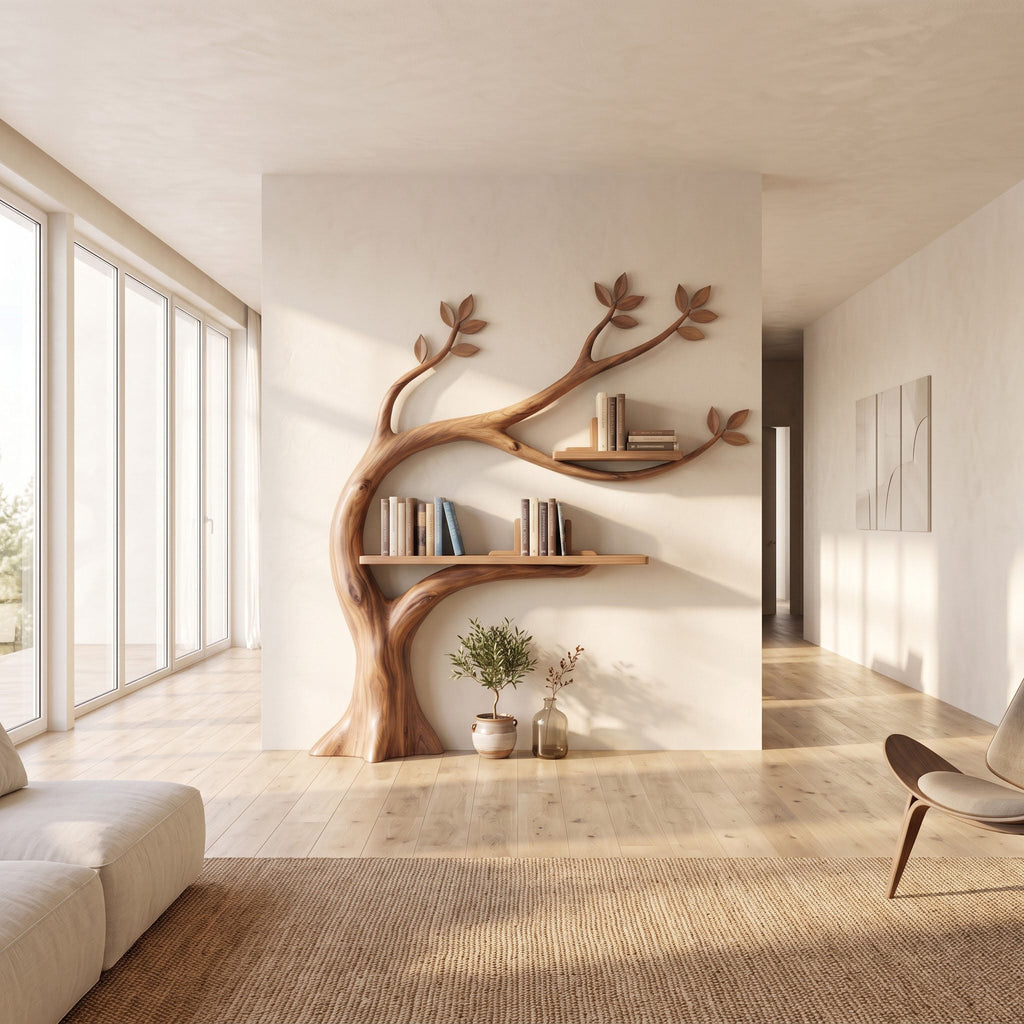 Curved Trunk Botanical Wall Bookshelf