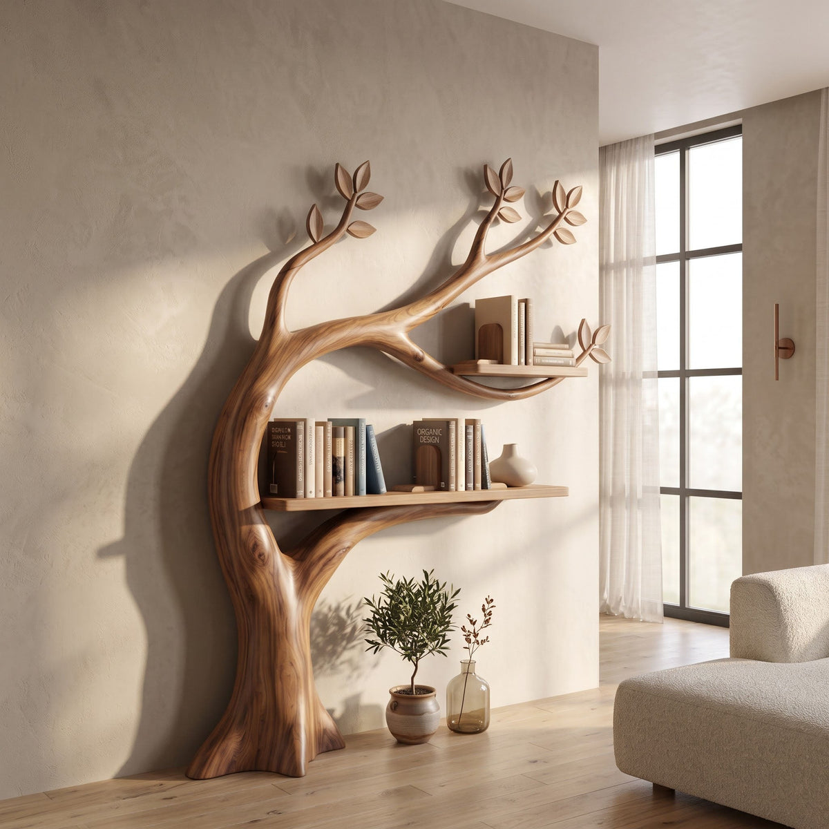 Curved Trunk Botanical Wall Bookshelf