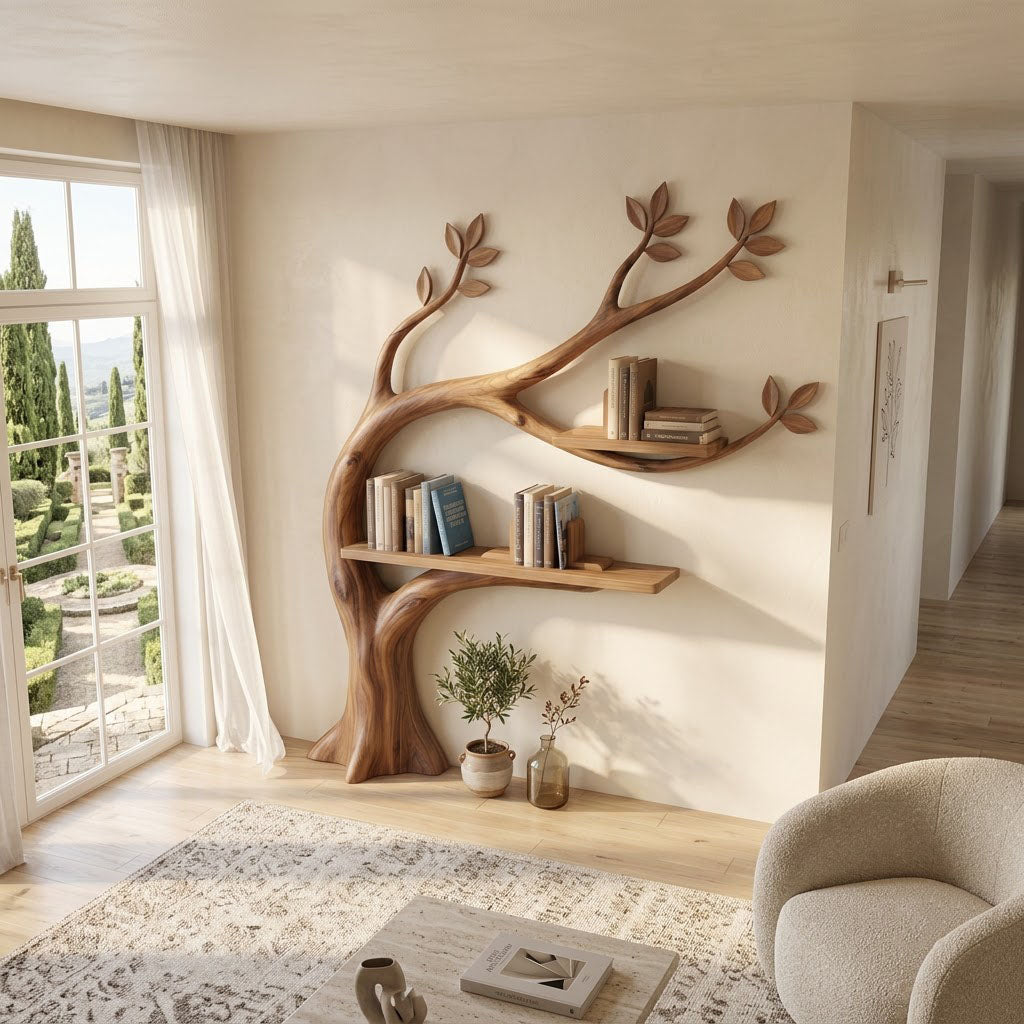 Curved Trunk Botanical Wall Bookshelf