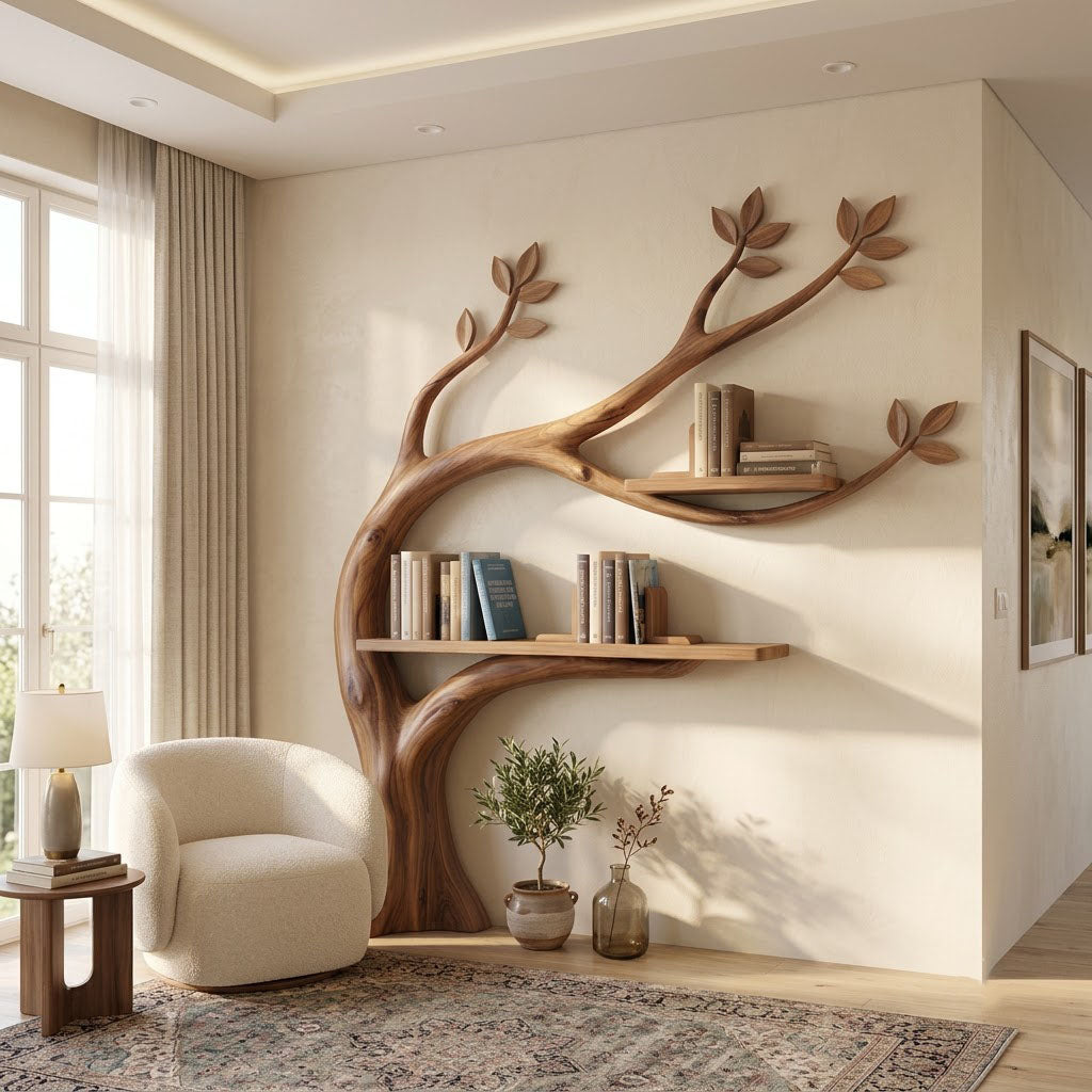 Curved Trunk Botanical Wall Bookshelf