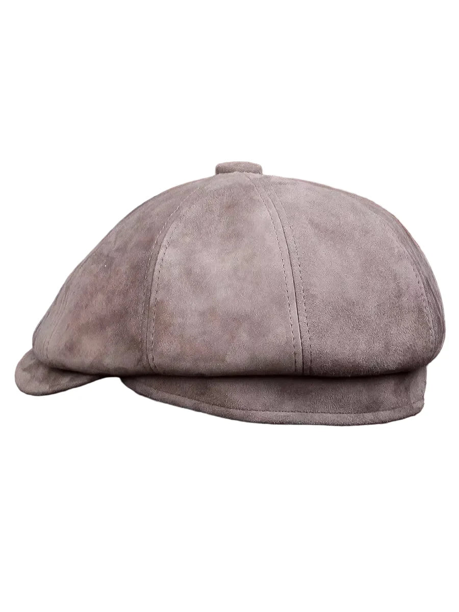 Danbury Gray Genuine Leather Newsboy Cap