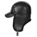 Davison Black Genuine Leather Trapper Bomber Hat