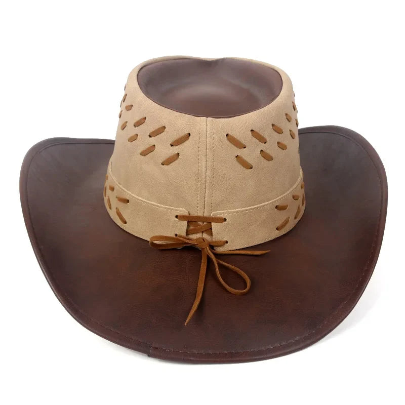 Dual Revolver Brown Leather Cowboy Hat