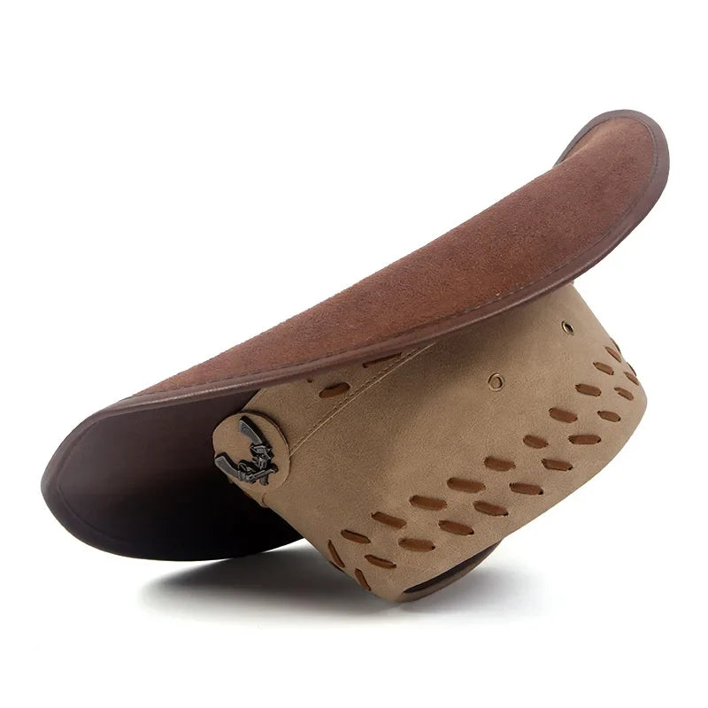 Dual Revolver Brown Leather Cowboy Hat