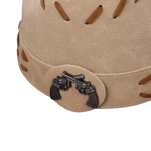 Dual Revolver Brown Leather Cowboy Hat