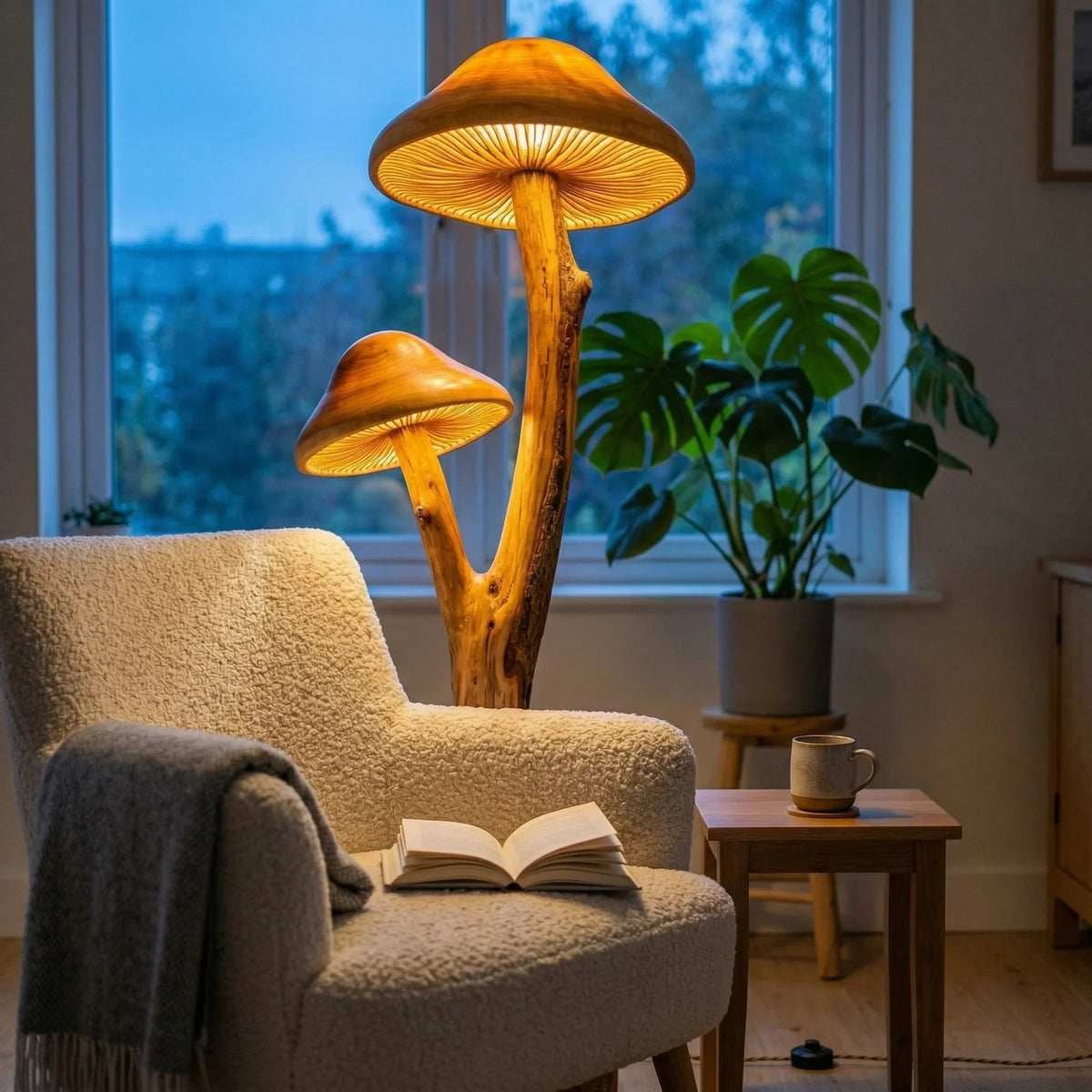 Dual Nursery Mushroom Floor Lamp With Gill Glow Caps