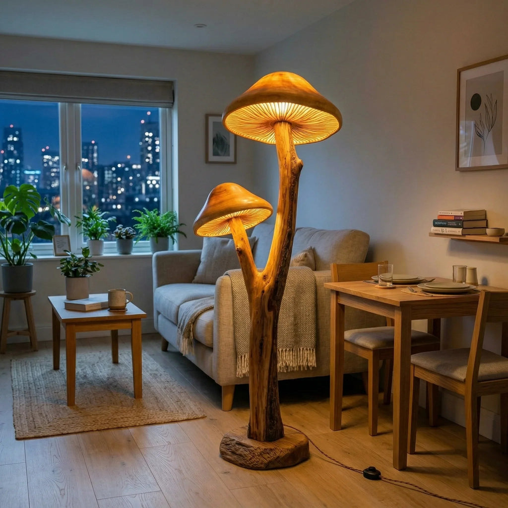 Dual Nursery Mushroom Floor Lamp With Gill Glow Caps