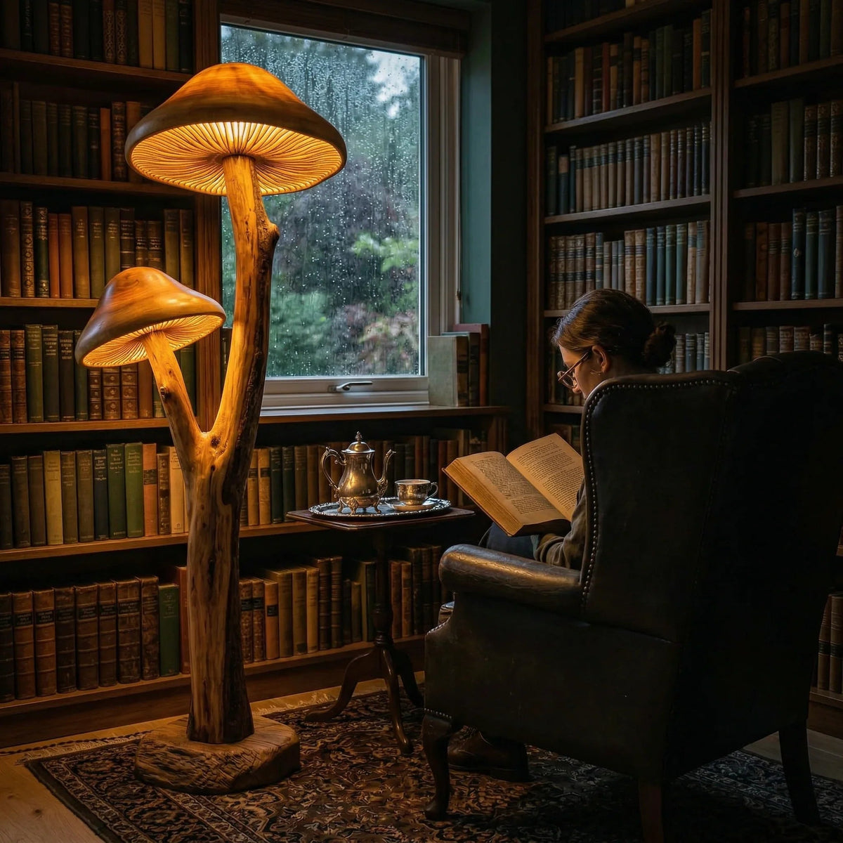 Dual Nursery Mushroom Floor Lamp With Gill Glow Caps