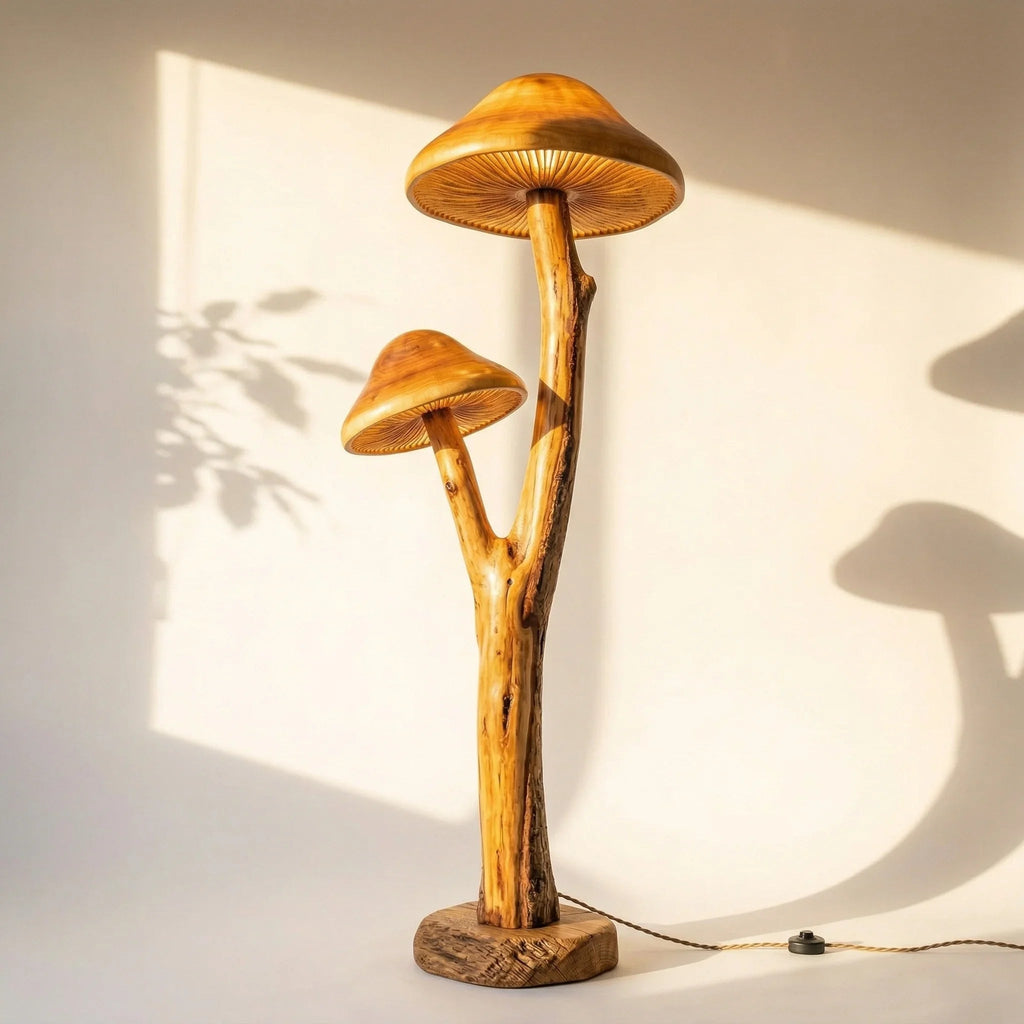 Dual Nursery Mushroom Floor Lamp With Gill Glow Caps