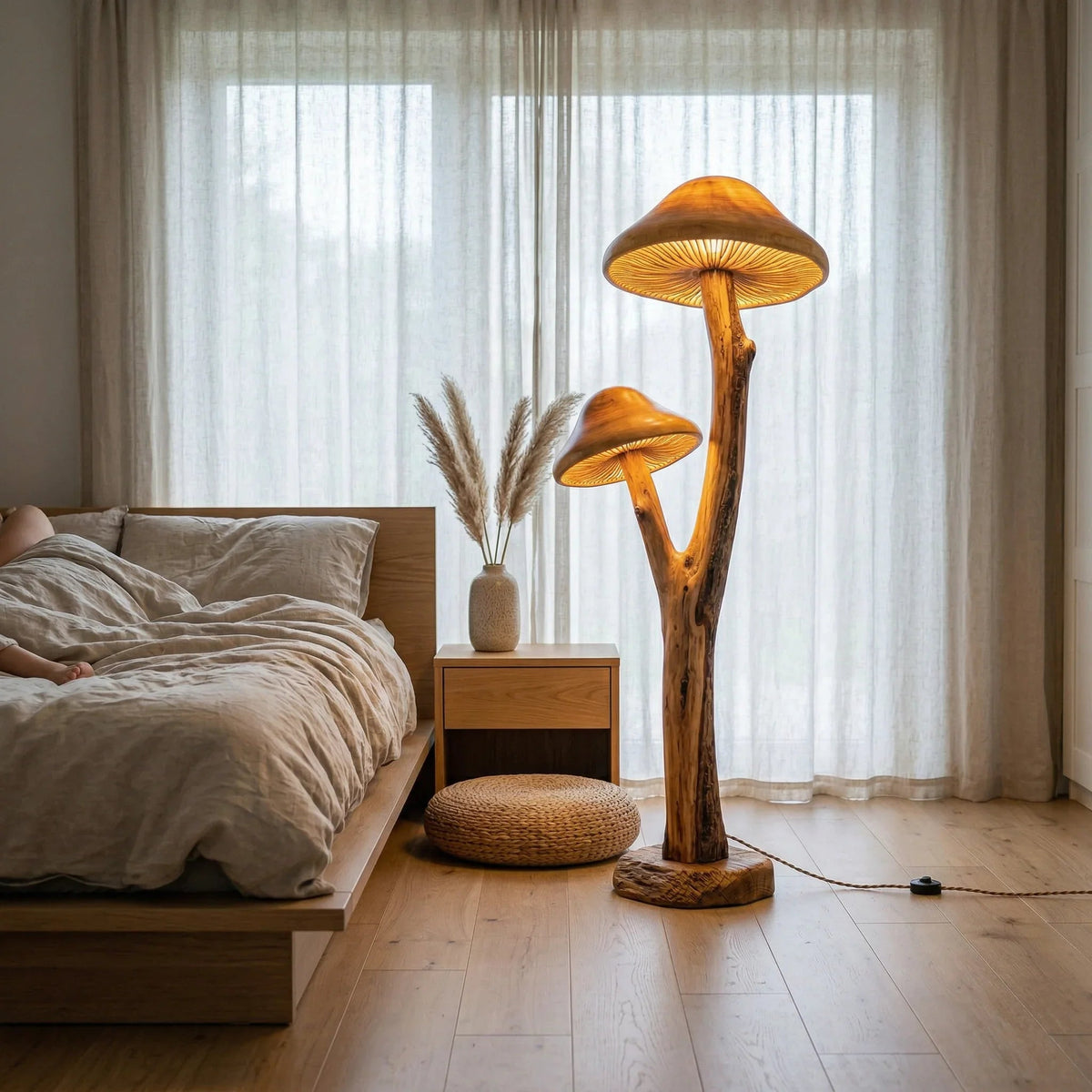 Dual Nursery Mushroom Floor Lamp With Gill Glow Caps
