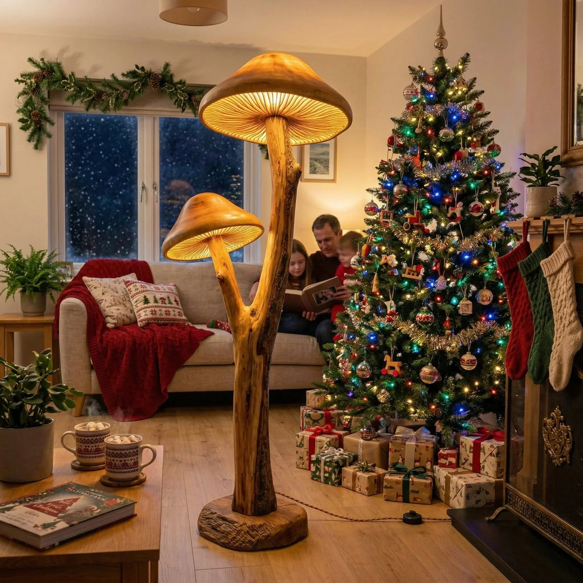 Dual Nursery Mushroom Floor Lamp With Gill Glow Caps