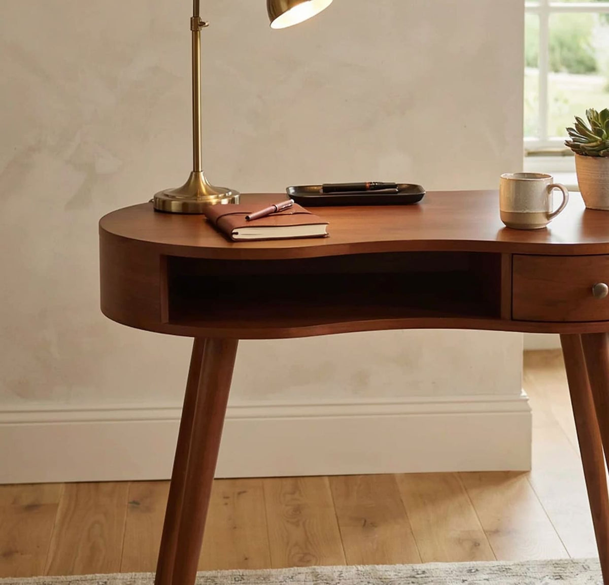 Elegant Live Edge Style Curved Solid Wood Desk Table