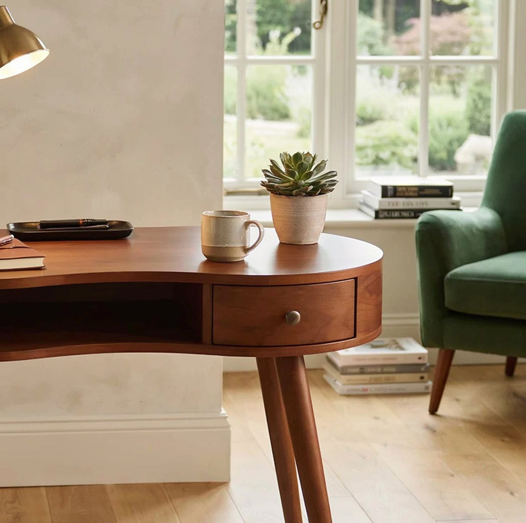 Elegant Live Edge Style Curved Solid Wood Desk Table