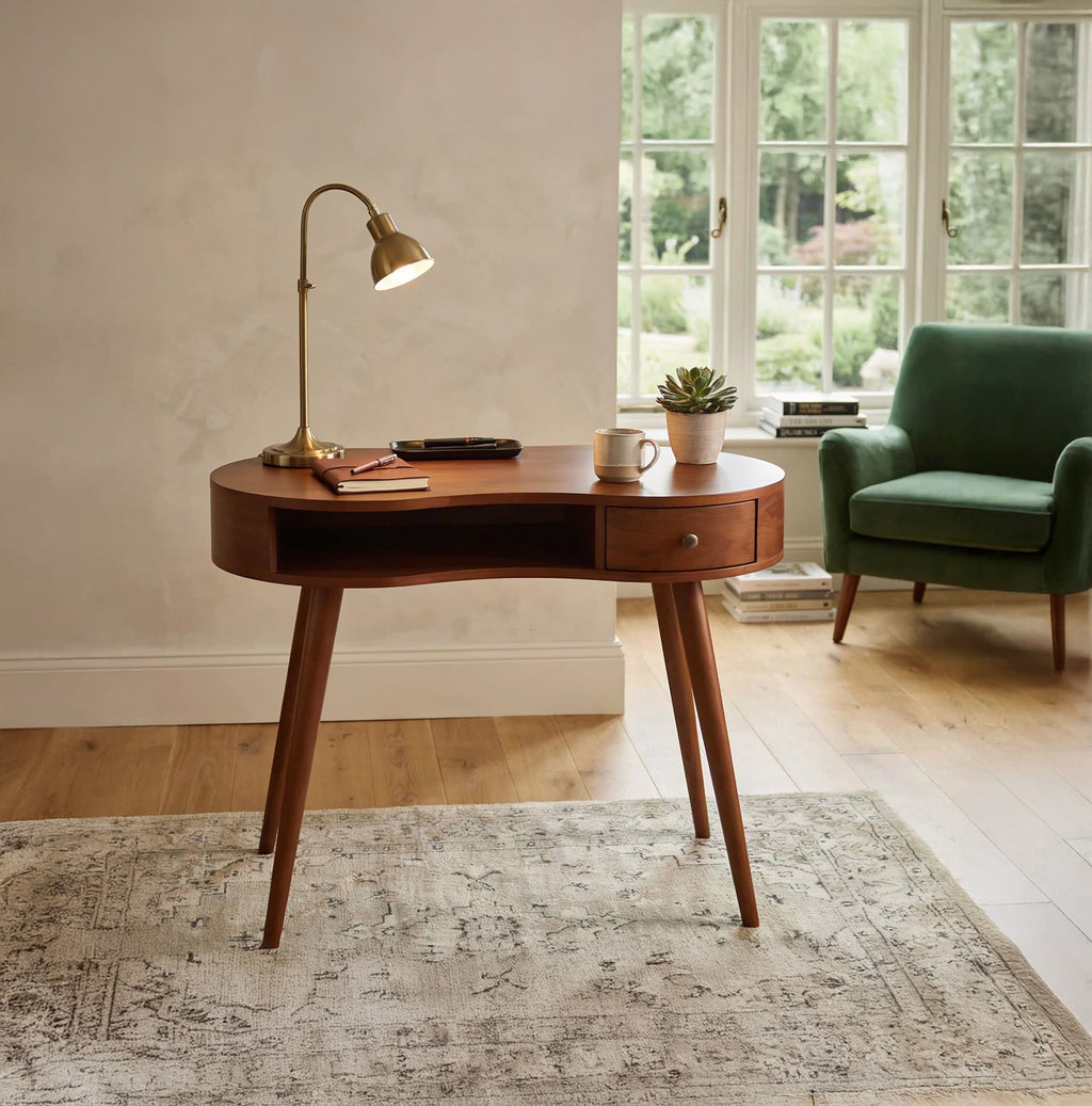 Elegant Live Edge Style Curved Solid Wood Desk Table
