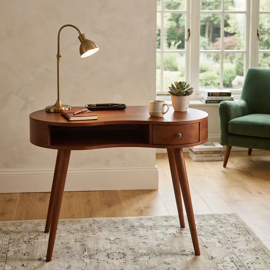 Elegant Live Edge Style Curved Solid Wood Desk Table