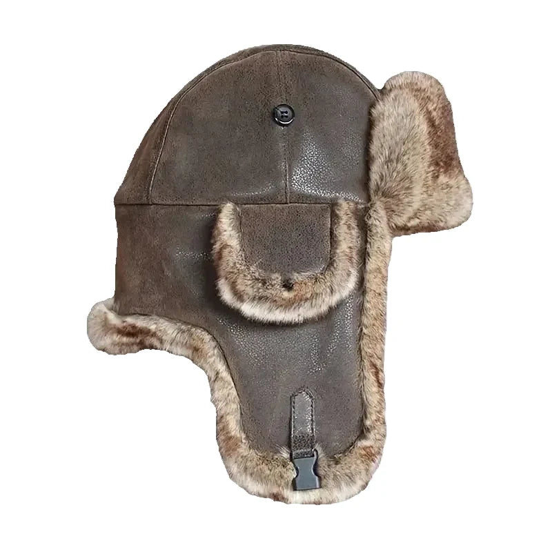 Fargo Winter Leather Fur Trapper Bomber Hat