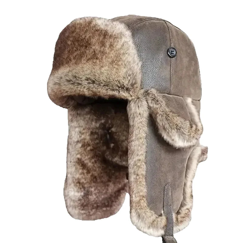 Fargo Winter Leather Fur Trapper Bomber Hat