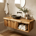 Floating Live Edge Solid Wood Bathroom Vanity Wall Mounted Storage Cabinet