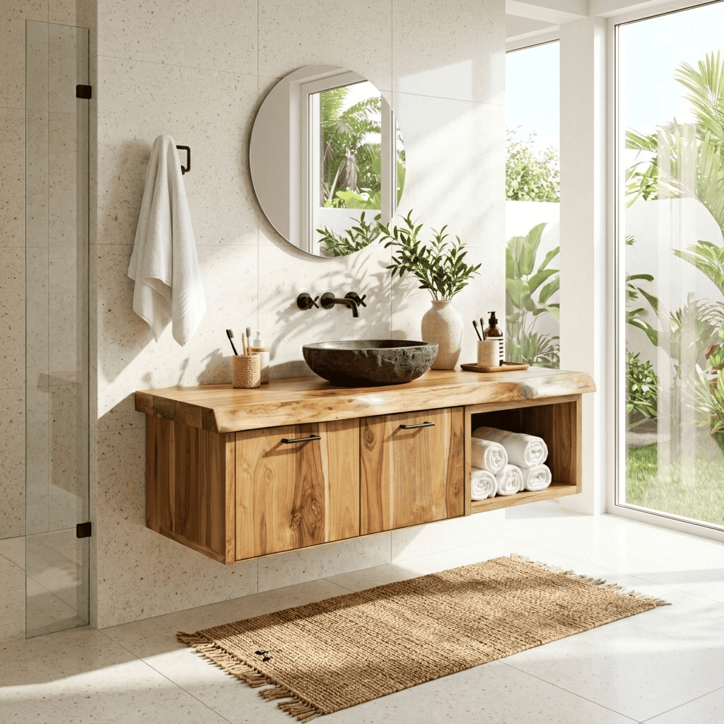 Floating Live Edge Solid Wood Bathroom Vanity Wall Mounted Storage Cabinet