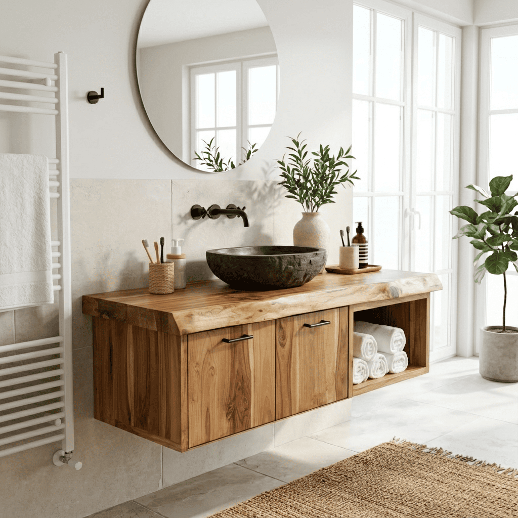 Floating Live Edge Solid Wood Bathroom Vanity Wall Mounted Storage Cabinet