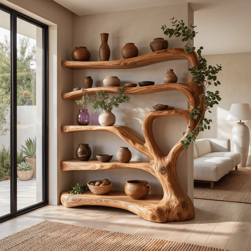 Freestanding Organic Wood Display Shelf & Room Divider