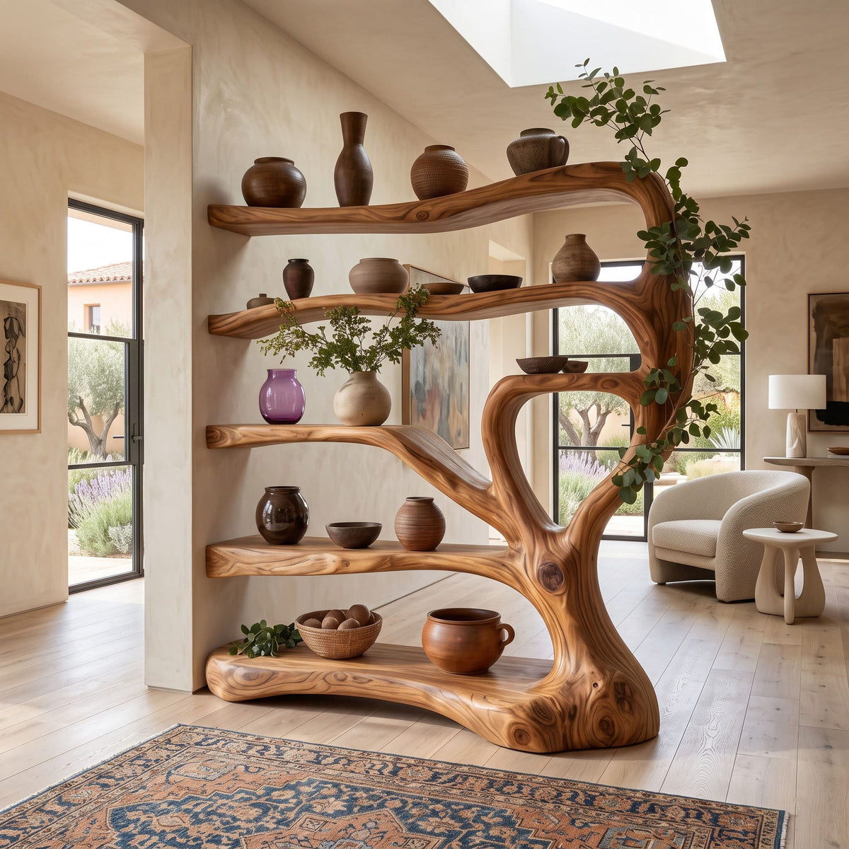 Freestanding Organic Wood Display Shelf & Room Divider