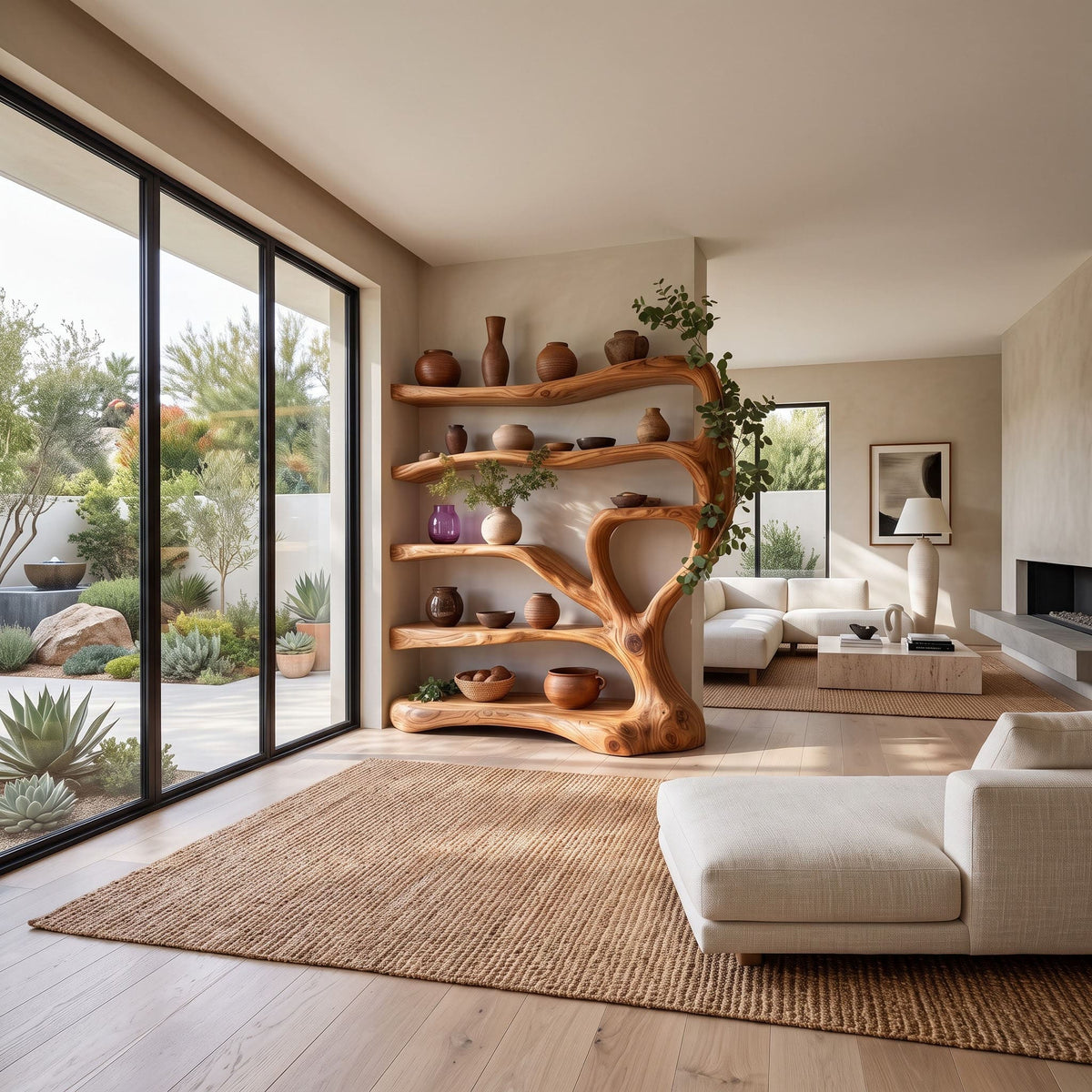 Freestanding Organic Wood Display Shelf & Room Divider