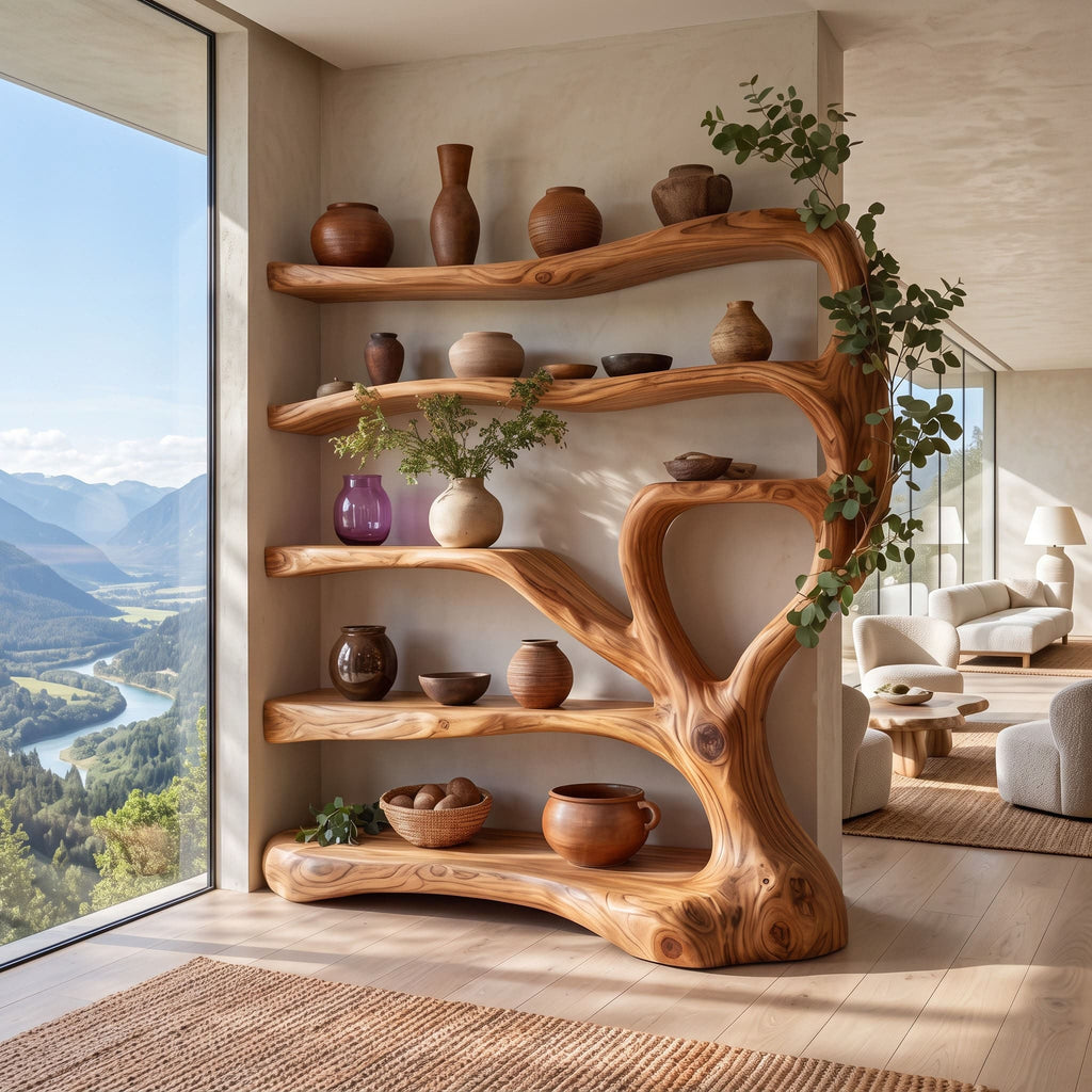 Freestanding Organic Wood Display Shelf & Room Divider
