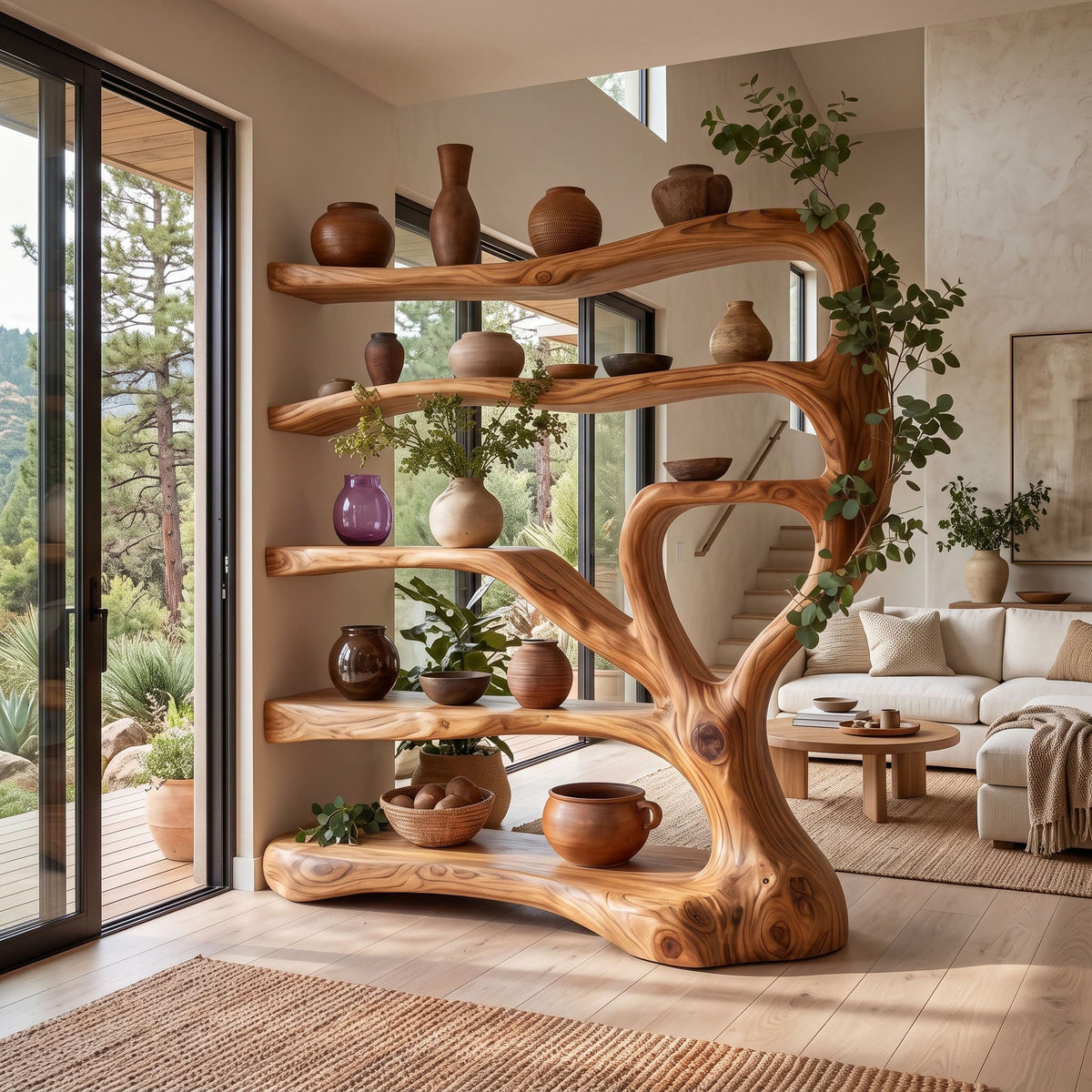 Freestanding Organic Wood Display Shelf & Room Divider