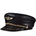 Golden Shield Black Genuine Leather Sailor Cap