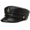Golden Star Black Genuine Leather Sailor Cap