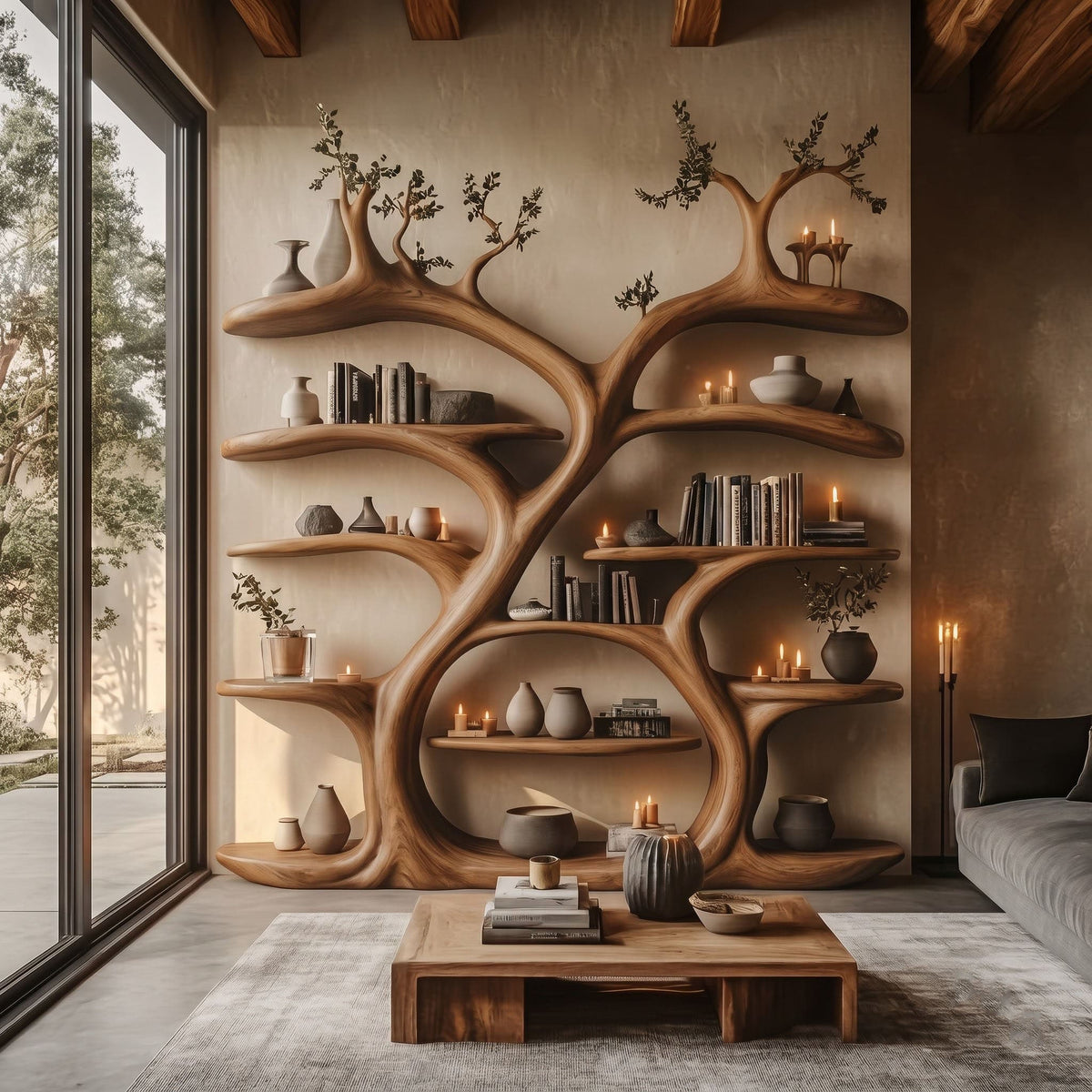 Grand Canopy Timber Bookshelf Wall