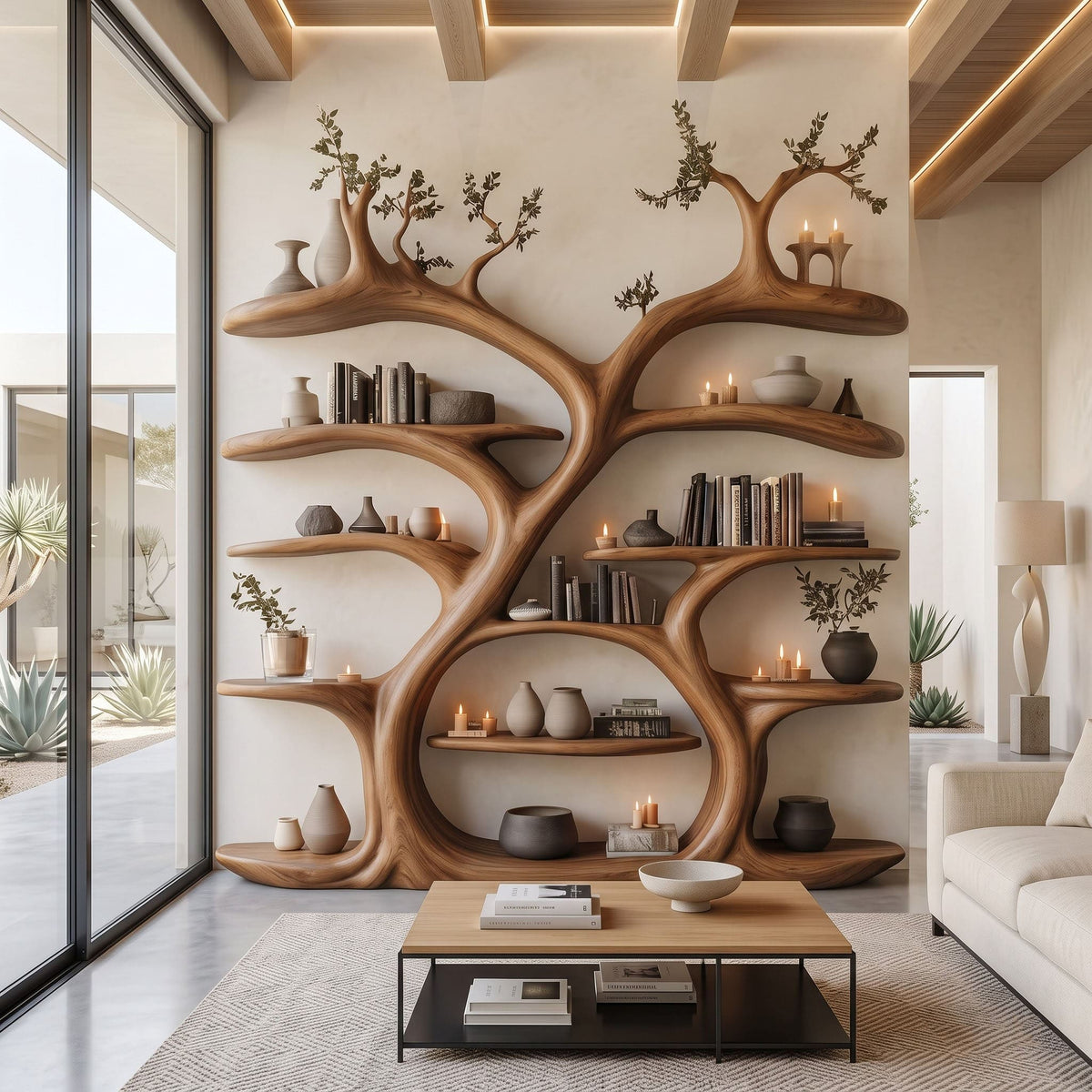 Grand Canopy Timber Bookshelf Wall