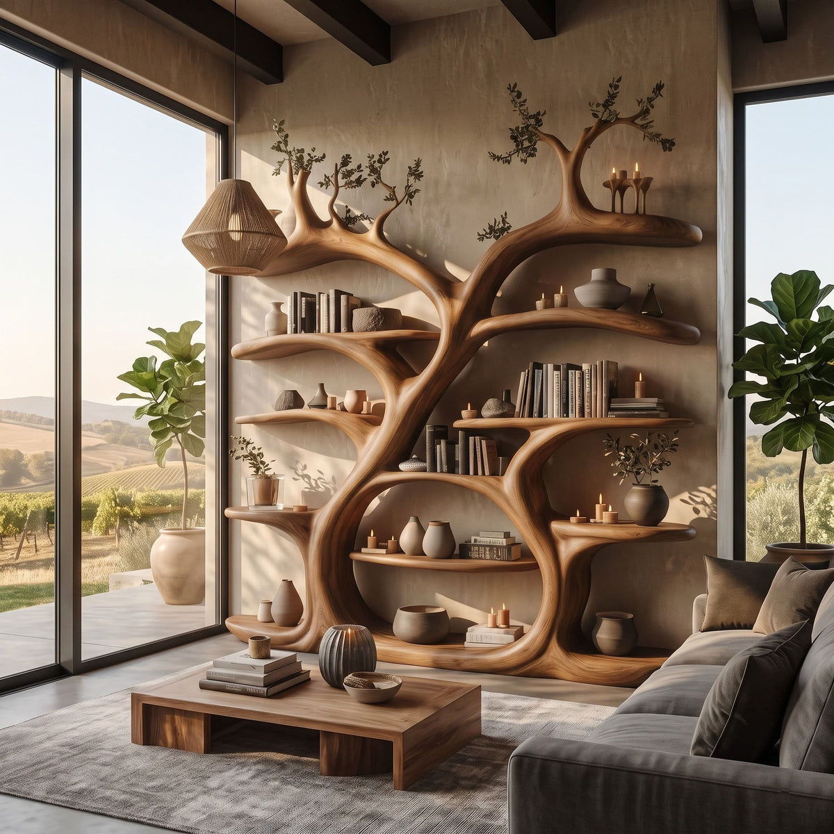 Grand Canopy Timber Bookshelf Wall