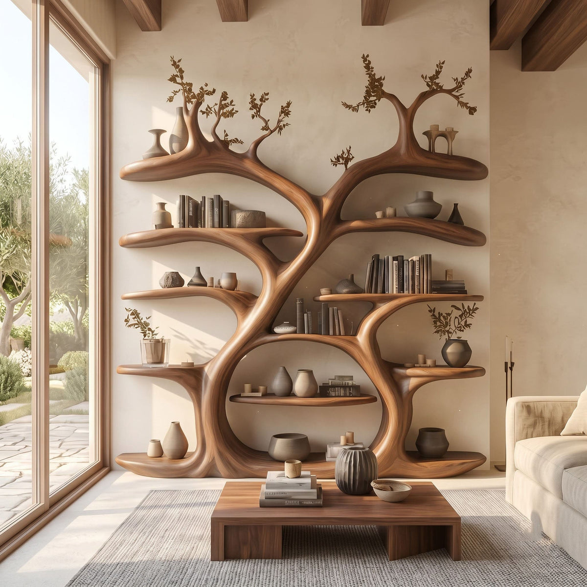 Grand Canopy Timber Bookshelf Wall