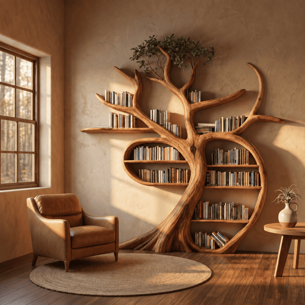 Hand-Carved Solid Wood Tree Bookshelf