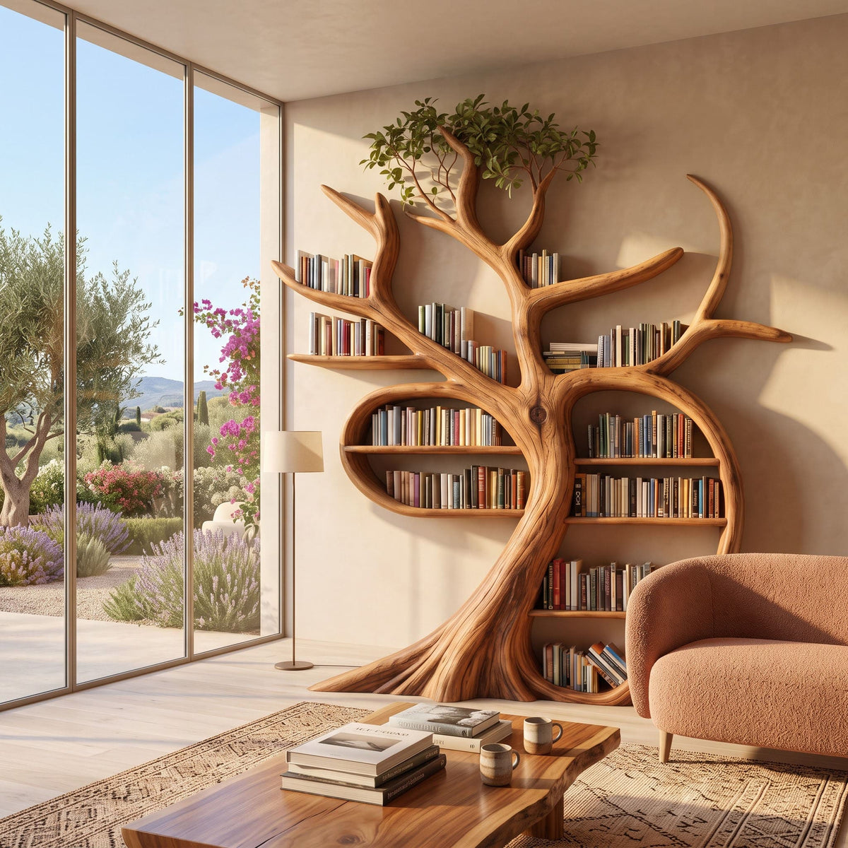 Hand-Carved Solid Wood Tree Bookshelf